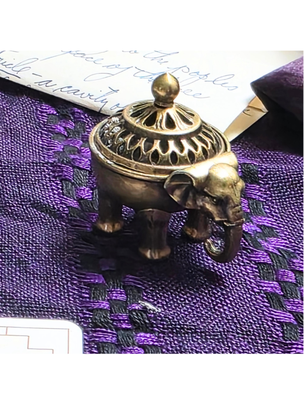 Mini Brass Elephant Incense Burner – Filigree Censer Pot with Lid for Altar
